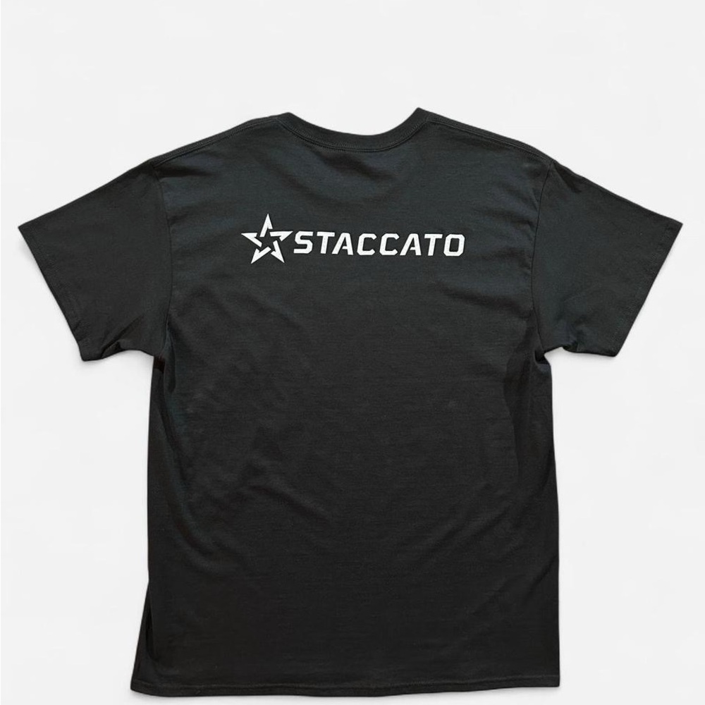 Staccato Fire Arms Second Amendment White Star Logo Black Gun T-Shirt Size Large
